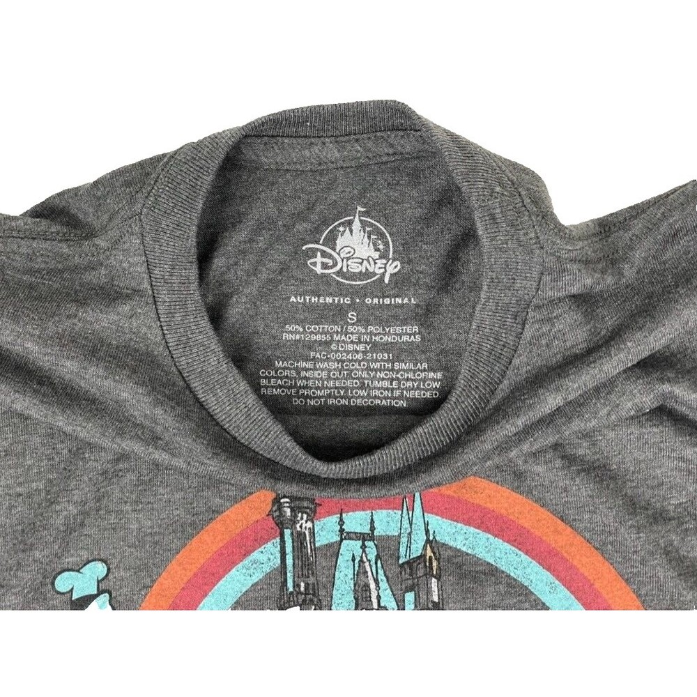 NWT Disney Parks Walt Disney World Retro Rainbow T-Shirt Gray Heather - Size S - Picture 3 of 4